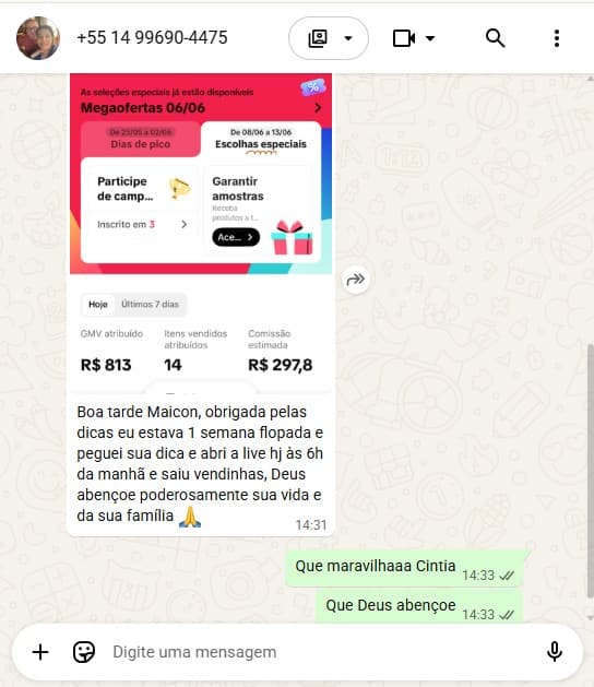 Aluna faturando R$297 com as dicas